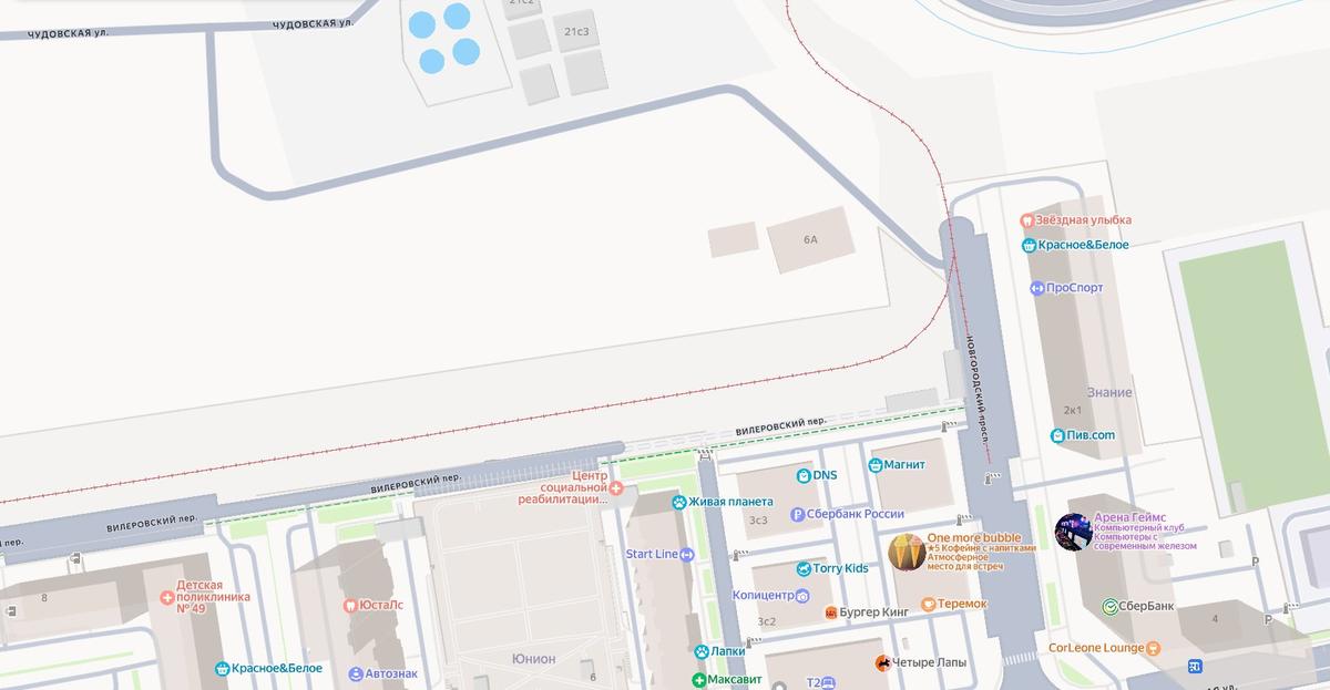 Развилка трамвайной линии обозначена на карте. Скриншот: «Яндекс.Карты»