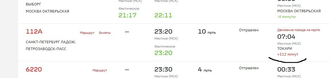 Скриншот: онлайн-табло РЖД