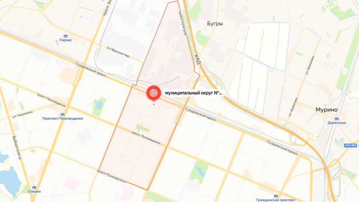 Границы МО №15. Скриншот: «Яндекс.Карты»