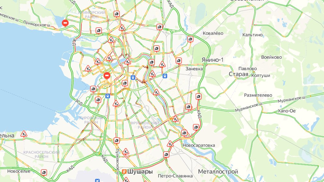 Петербуржцы вечером вторника стоят в восьмибалльных пробках