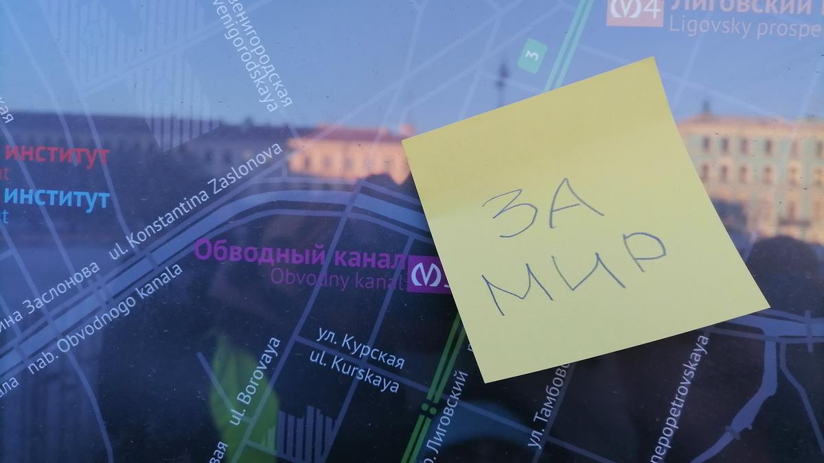 Пикетчицу с пацифистским плакатом задержали в Адмиралтейском районе