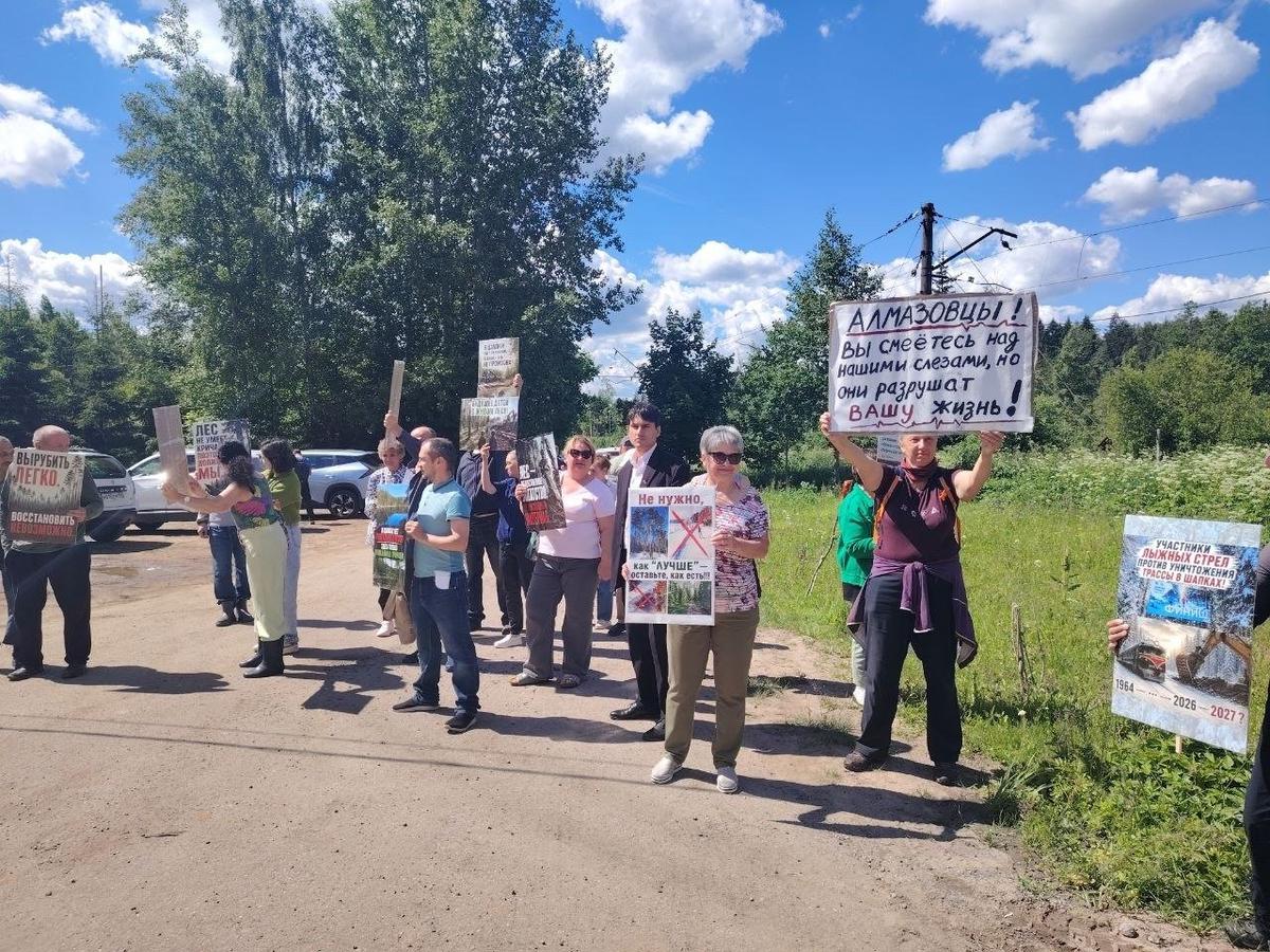 Местные жители протестуют против добычи песка в Шапках. Фото: Лина Зернова