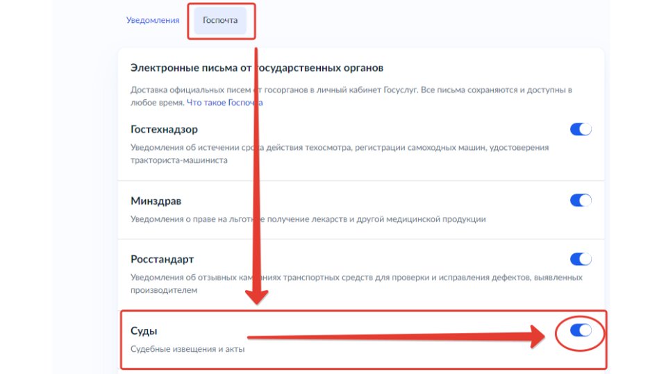 Как включить уведомление от судов на Госуслугах