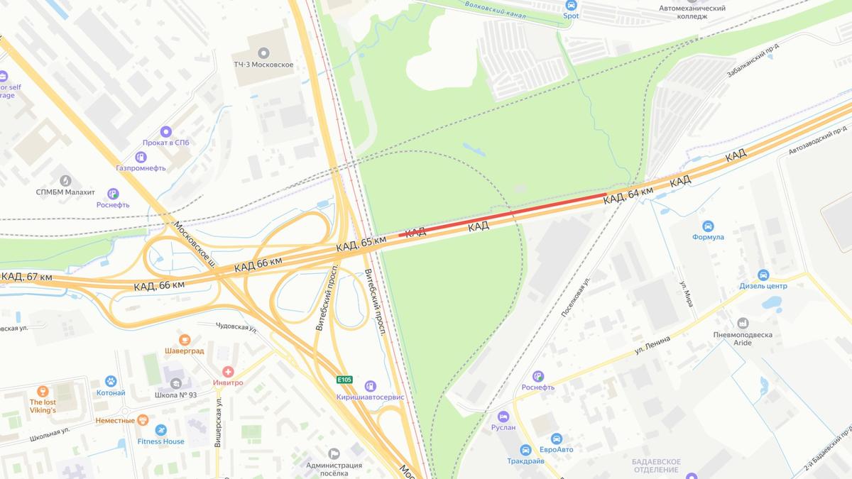 На КАД в районе развязки с Московским шоссе ограничат скорость до 50 км/ч