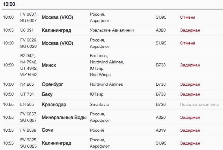 Фото: онлайн-табло Пулково