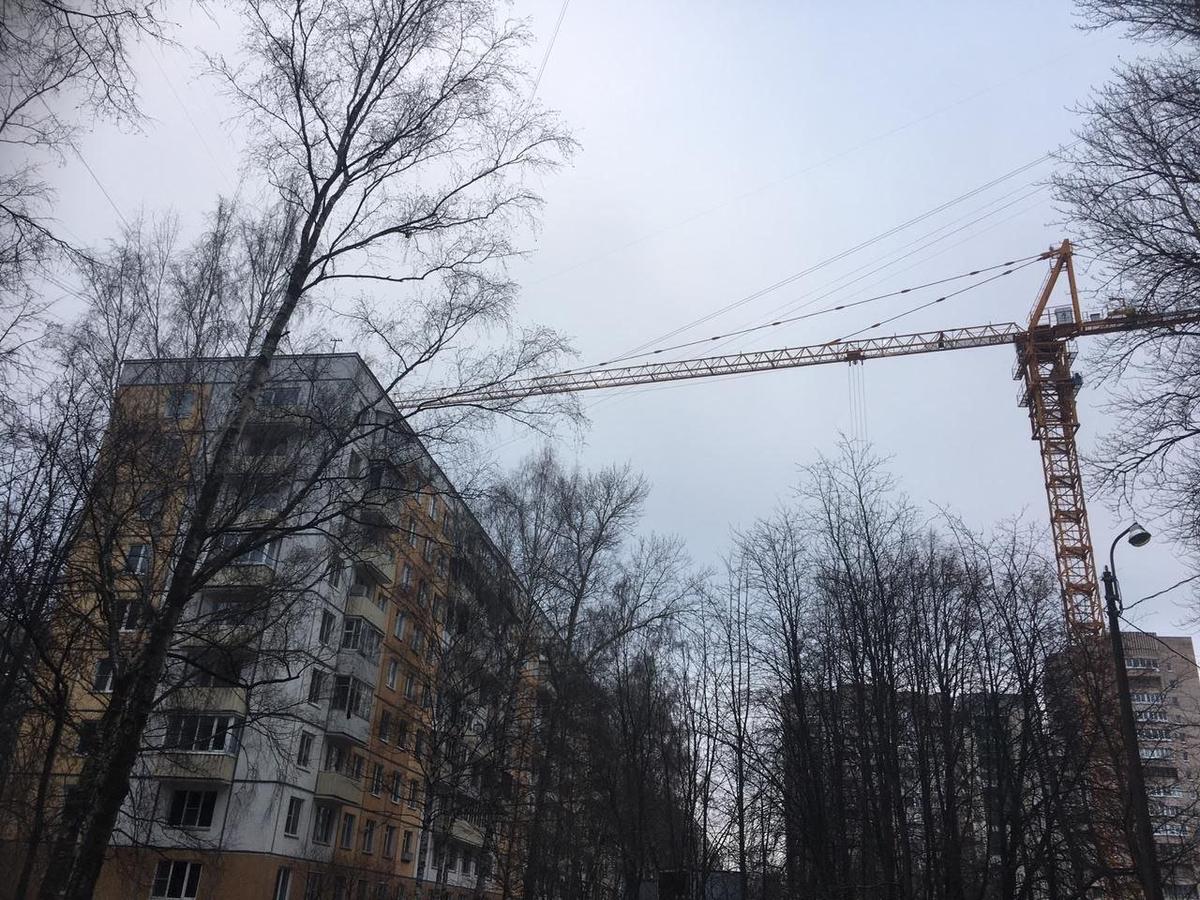 Подъёмный кран на стройке в парке имени Сахарова. Фото: предоставлено местной жительницей