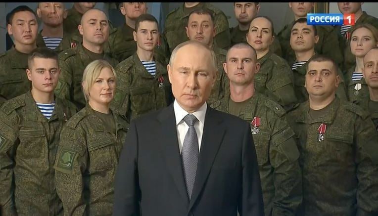 Новогоднее поздравление Путина. Скриншот: видео телеканала «Россия 1»