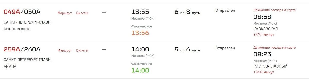 Изображение: онлайн-табло РЖД