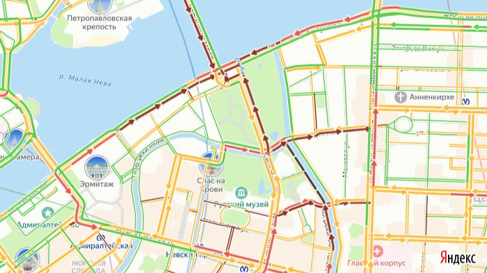 Скриншот сервиса «Яндекс. Пробки»