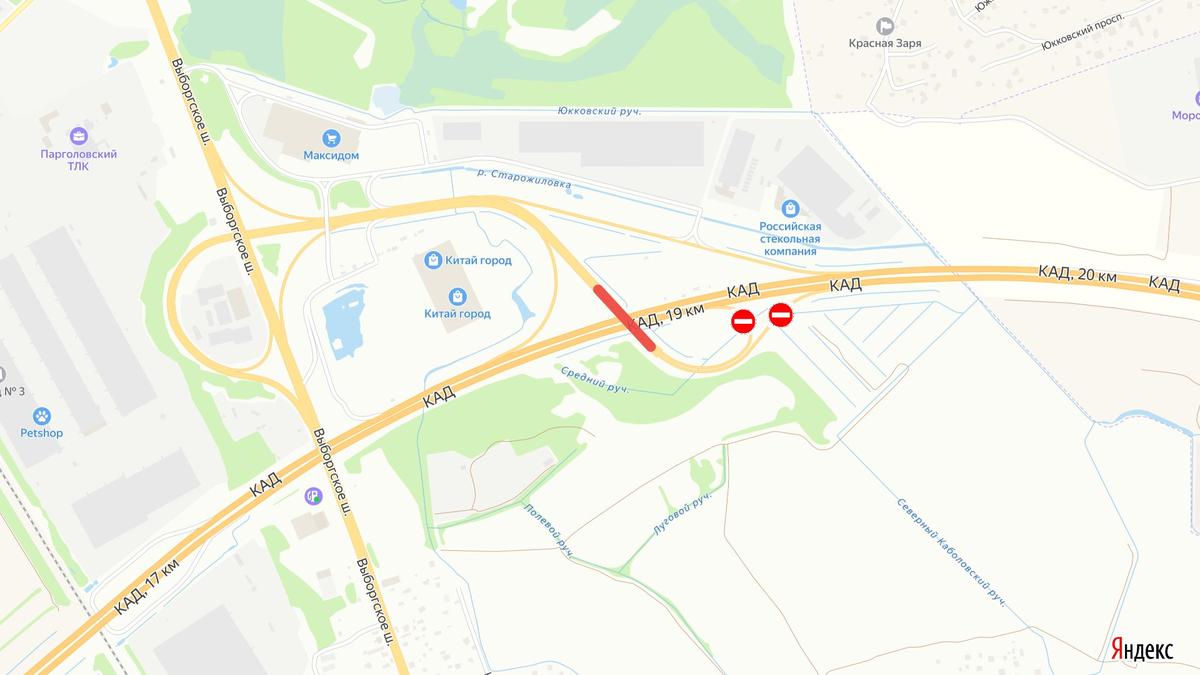 Путепровод на развязке КАД с Выборгским шоссе перекроют на месяц