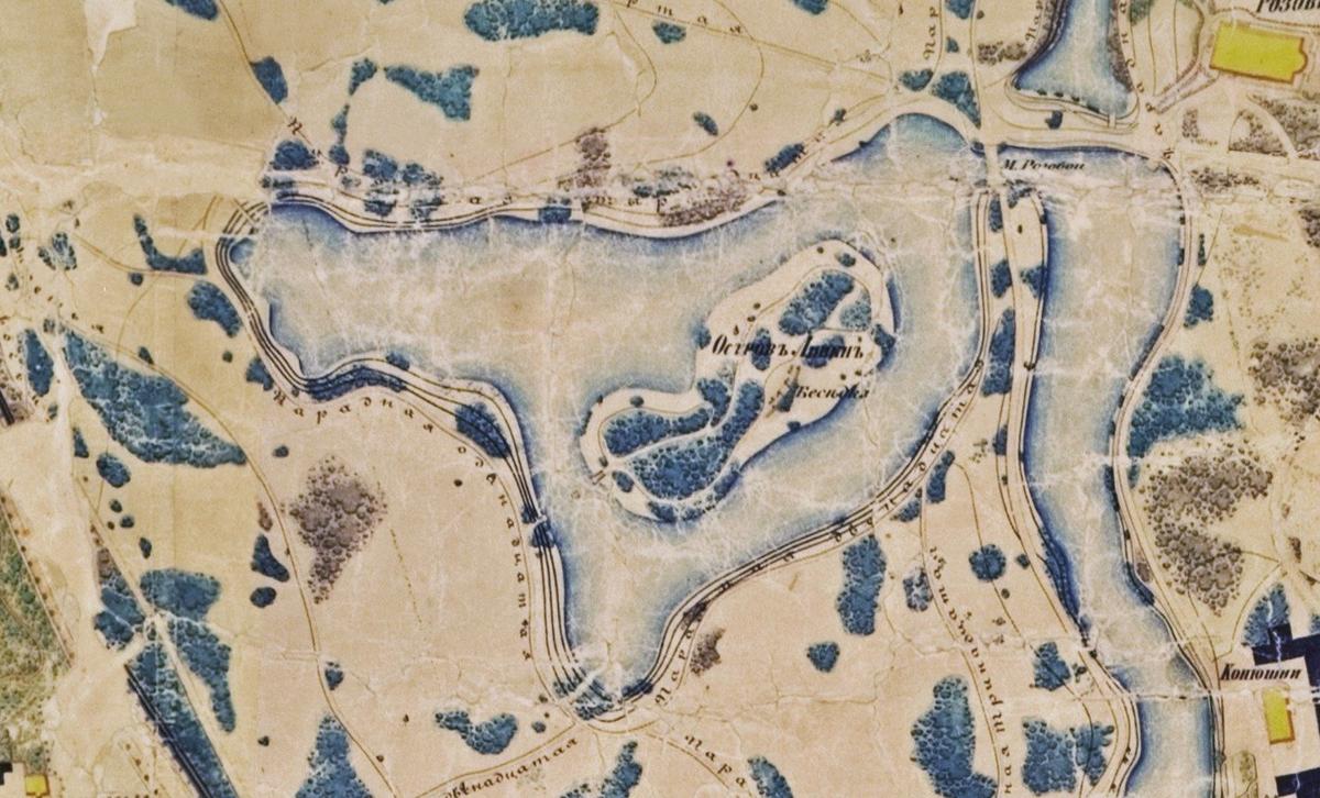 Остров Ливен, план 1858 года. Из архива ГМЗ «Павловск»