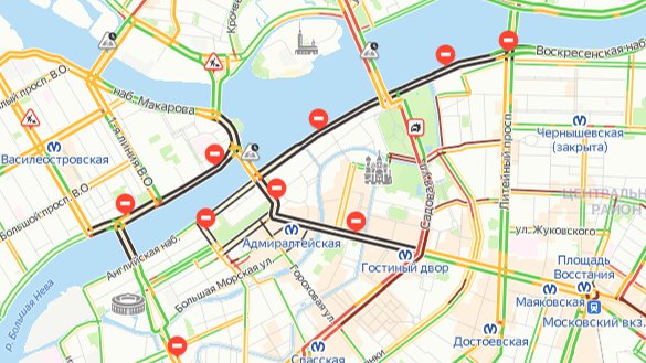 Скриншот сервиса «Яндекс. Пробки»