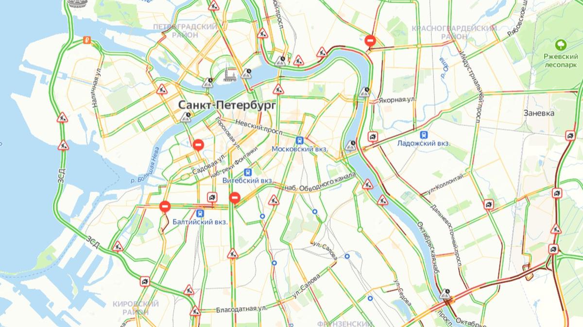 Пробки в Петербурге 12 мая. Скриншот:  Яндекс.Карты