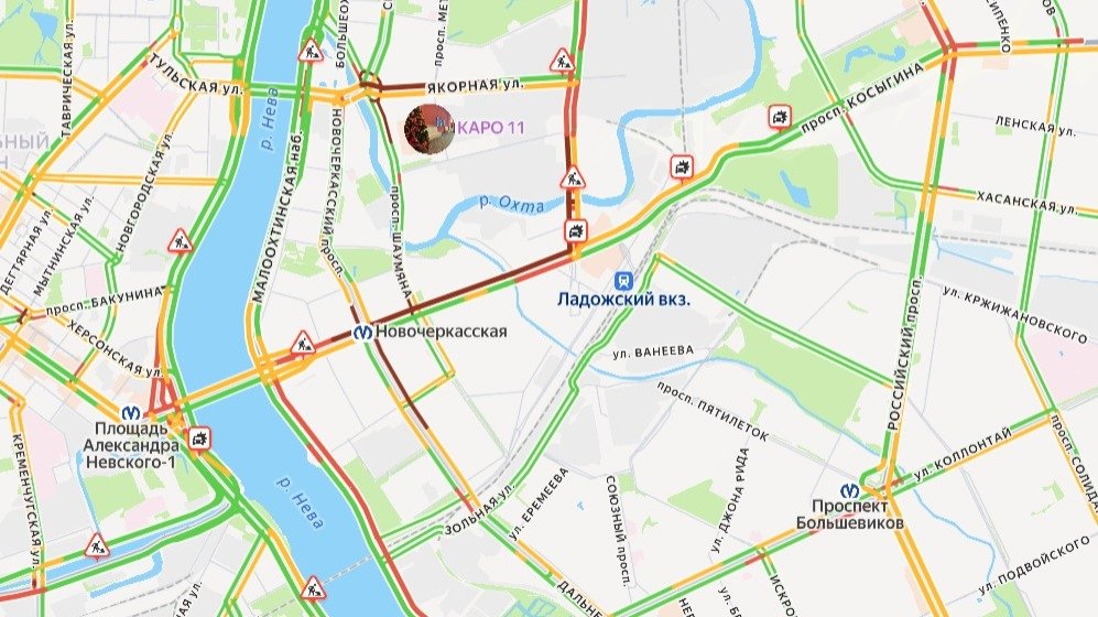 Скриншот карты «Яндекс. Пробки»