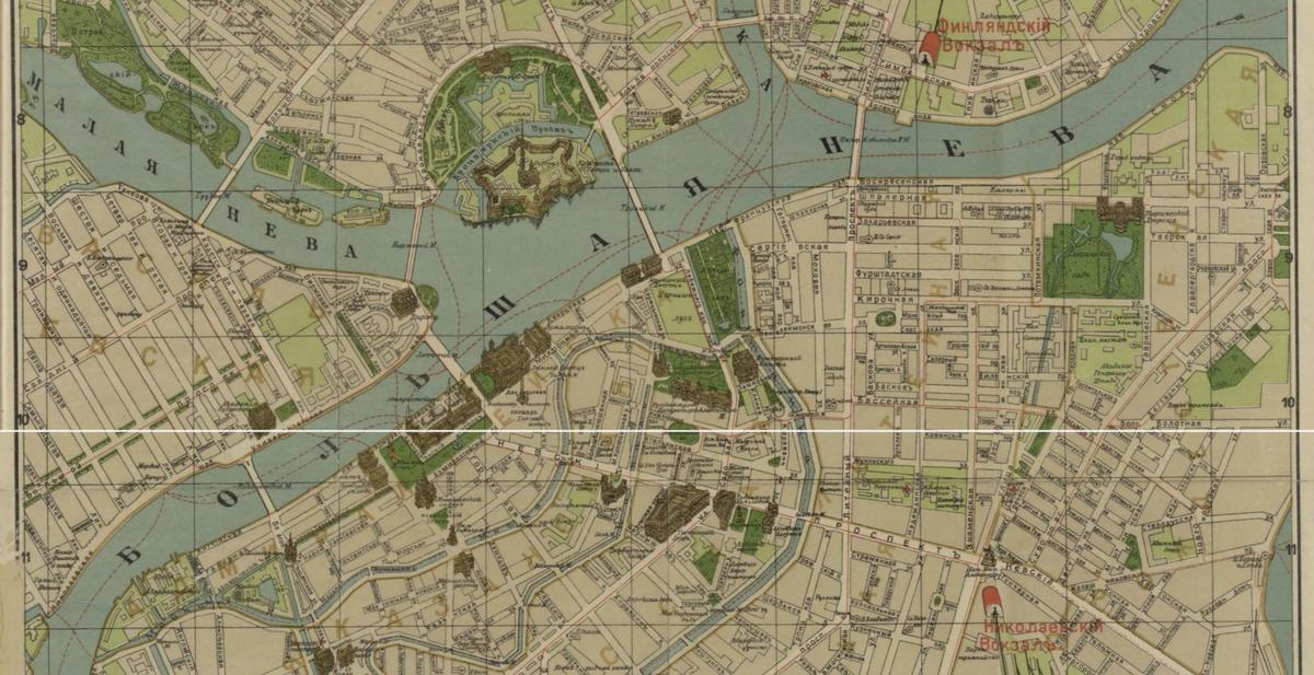 Фрагмент фарус-плана Петербурга, издательство Вольф, 1912 год. Источник: Национальная электронная библиотека