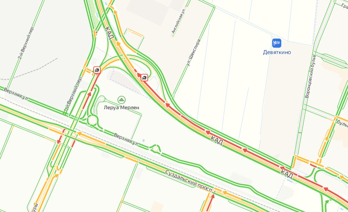 Пересечение КАД с проспектом Культуры. Скриншот: Яндекс.Карты