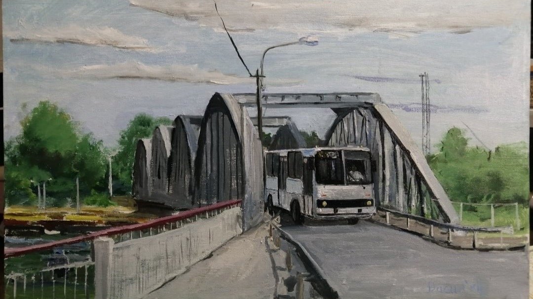 Картина с Фарфоровским мостом, которую выставили на градозащитном аукционе в 2021 году. Фото: Telegram-канал « Живой Город »
