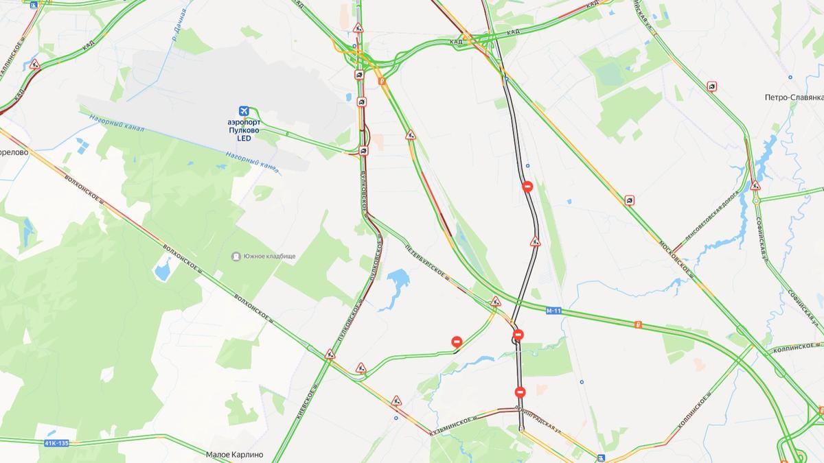 Автобусы почти на час опаздывают из-за заторов на Пулковском и Витебском шоссе вечером 12 сентября