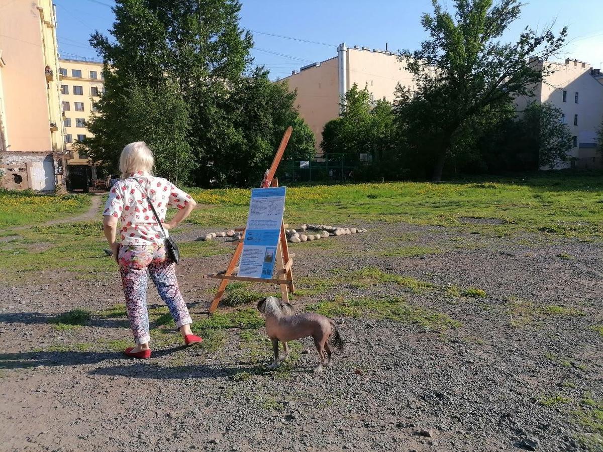 На пустыре установили небольшой стенд с рассказом об истории места. Фото: Елена Михина / MR7