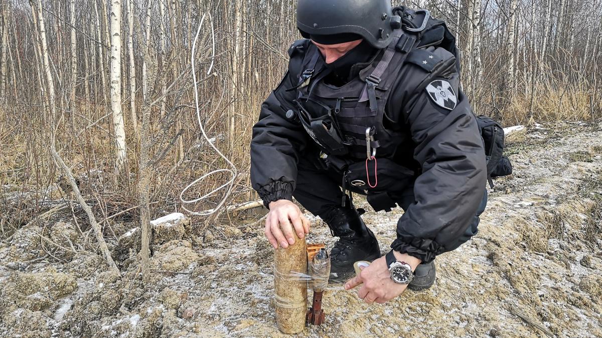 Во время уборки листьев на улице Ленсовета нашли мину времен войны