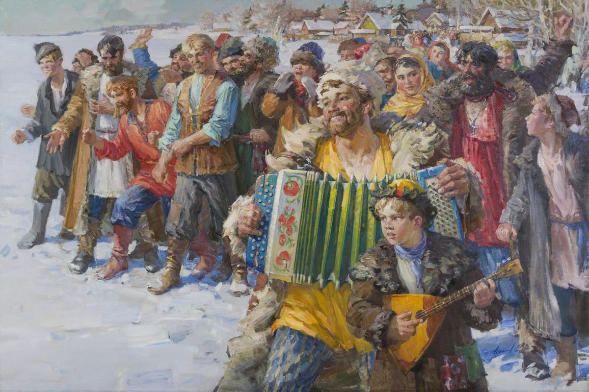 Фрагмент триптиха «Стенка на стенку. Задорные частушки». Изображение предоставлено музеем