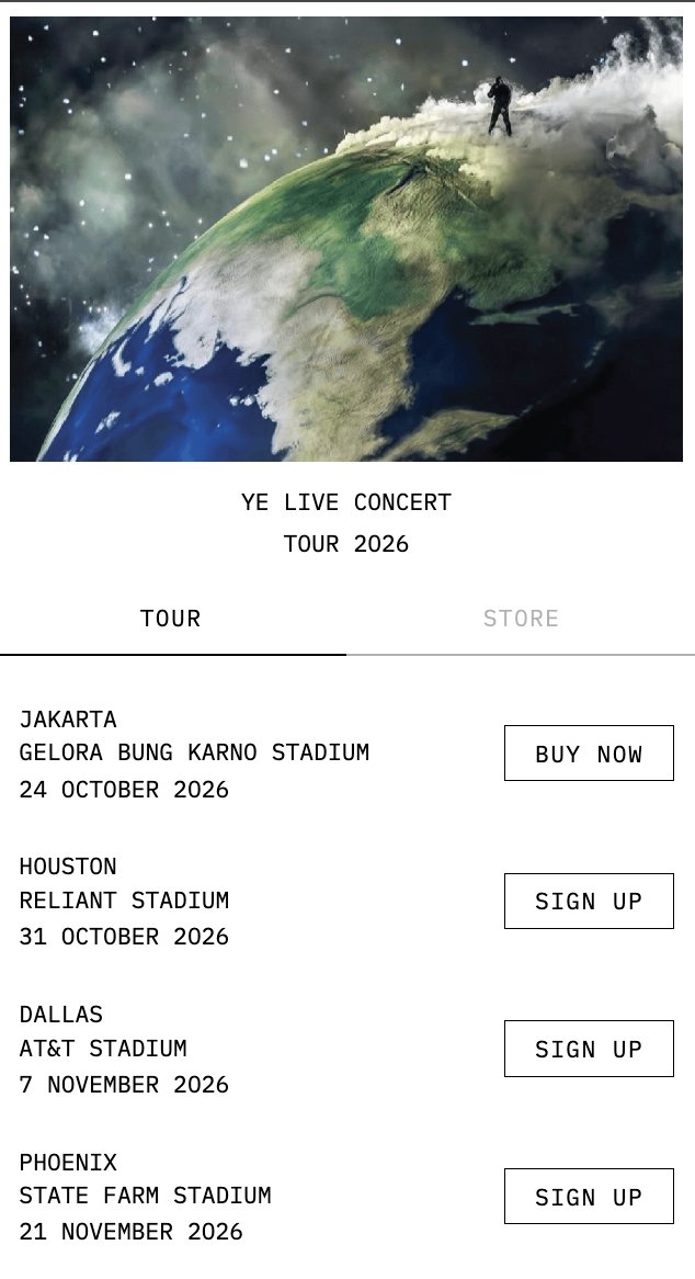 Скриншнот: tour.yeezy.com