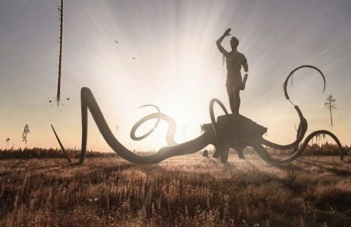 Пионер и осьминог: художник запечатлел таинственную скульптуру в Ленобласти